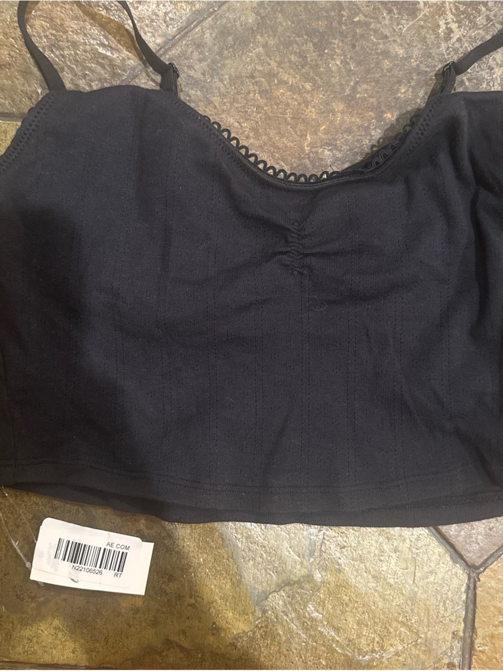 aerie Black Cropped Cami Tank with Delicate Trim